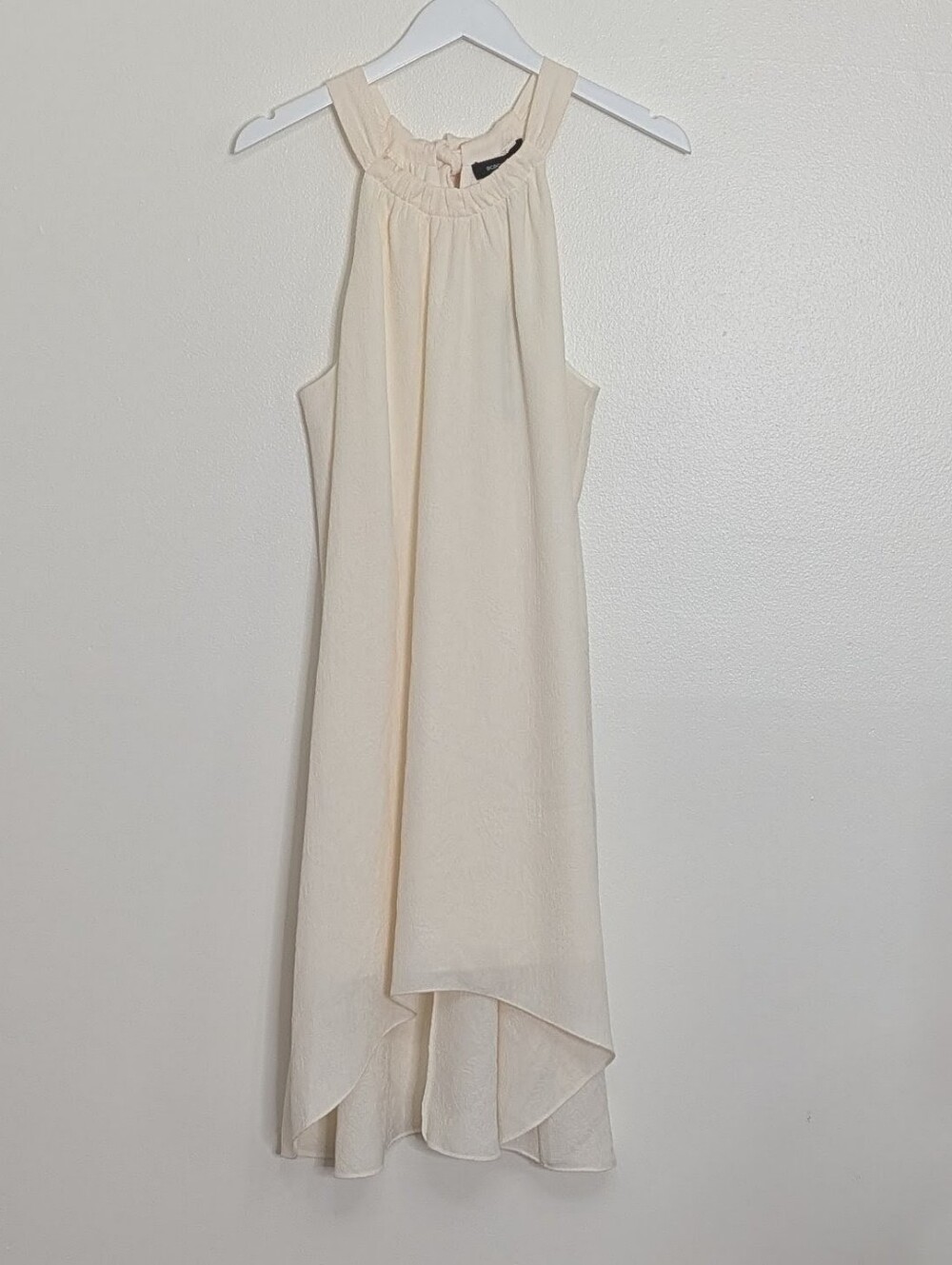 BCBG Maxazria Dress Large Off White Halter Flowy Textured Print Bridal Bride